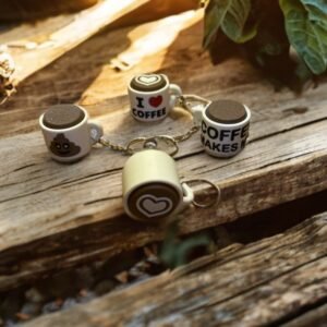 Clicker Poop & Love Coffee Cup Keyrings