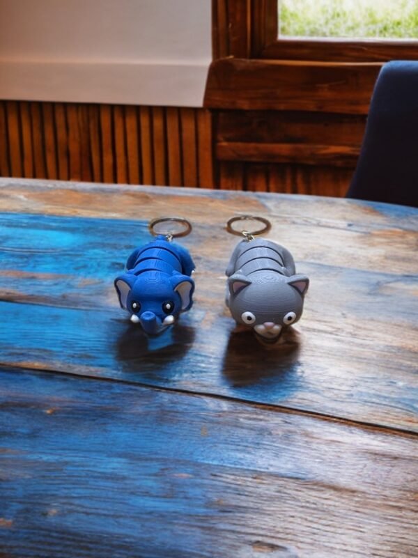 Flexi Elephant & Cat Keyrings