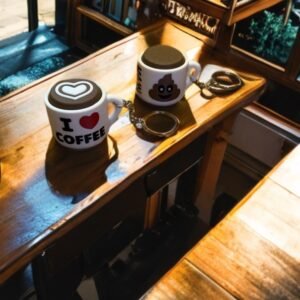 Clicker Poop & Love Coffee Cup Keyrings