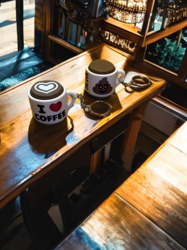 Clicker Poop & Love Coffee Cup Keyrings